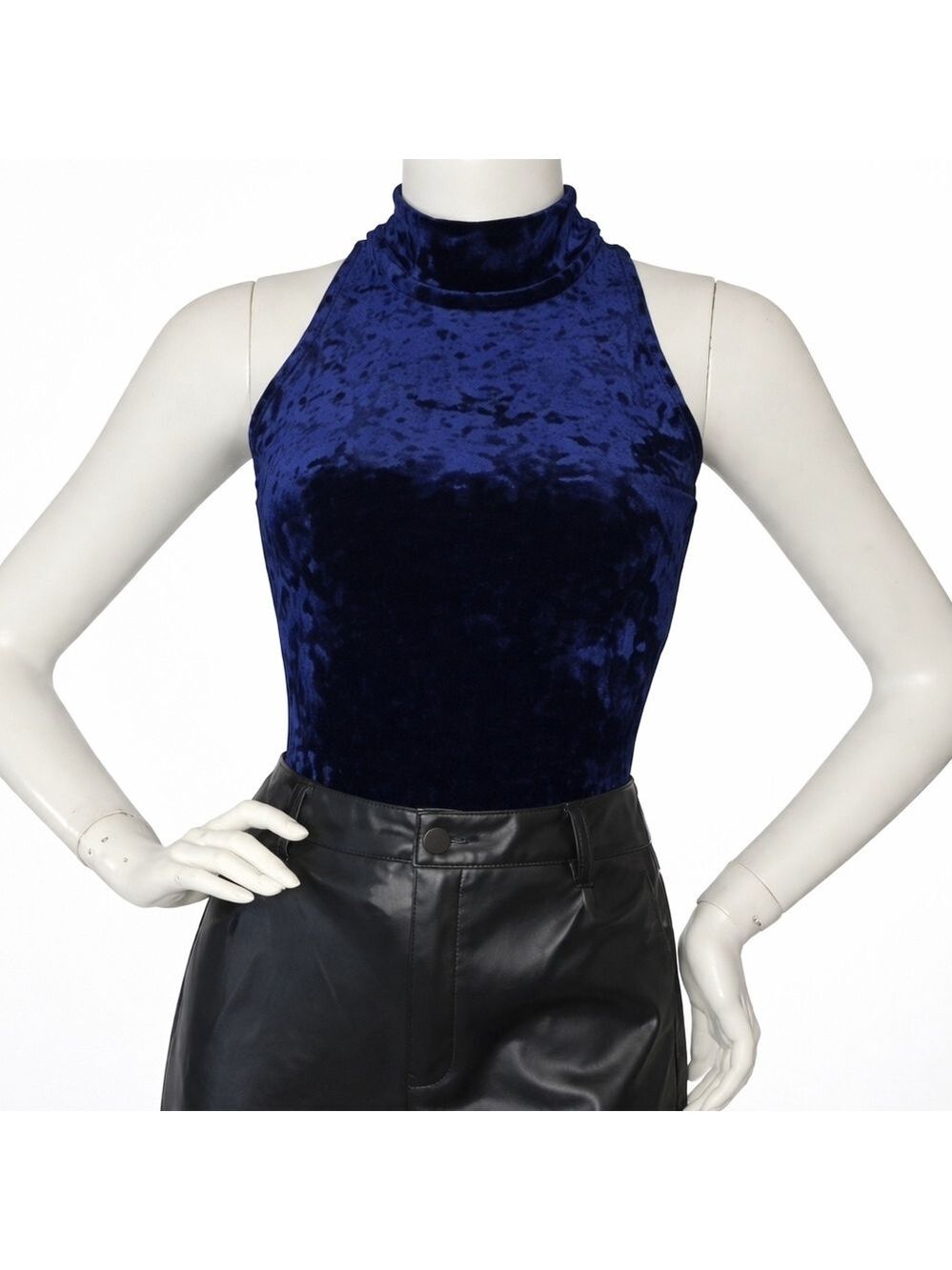 NWT Second Skin RD Style Navy Mock Neck Velvet Bodysuit Small